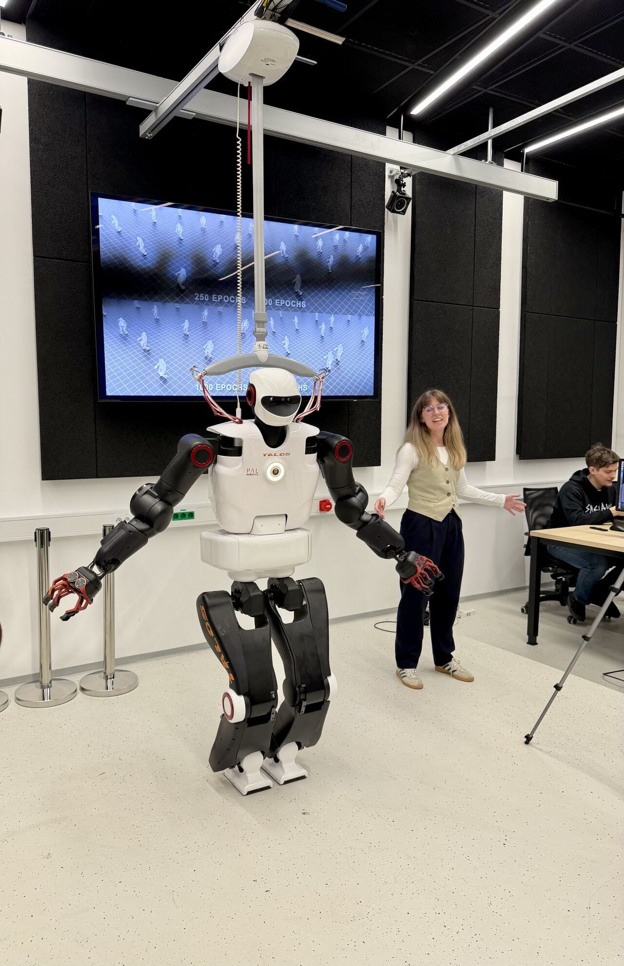 Close-up of the Talos humanoid robot in the IJS laboratory